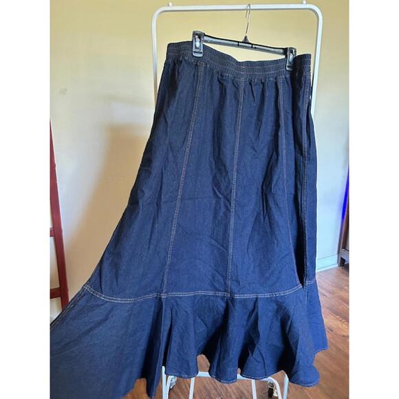 Dresses & Skirts - Dark Blue Denim Maxi Skirt with Ruffle Hem, Size 3XL